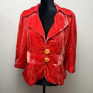 Elevenses Velvet Peplum Blazer Womens 14 Red Silk Blend Whimsigoth Coquette